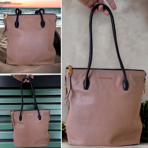 Miu Miu expandable shoulder bag 2 tone leather large tote for work/travel #H137c - Picture 8 of 10